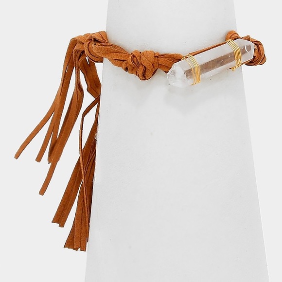 NATURAL RAW QUARTZ BOHO SUEDE BRACELET - Picture 2 of 3